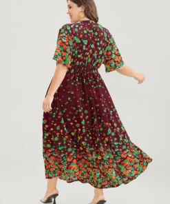 Floral Printed Pocket V Neck Shirred Split Hem Dress -Clothing Shop 688666012 yt 53a4afe6 5202 4232 8b40 a0a6585ce2cd