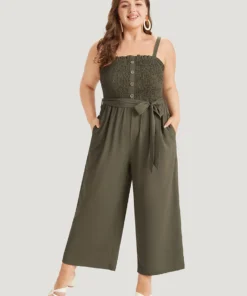 Shirred Frill Trim Belted Button Detail Cami Jumpsuit -Clothing Shop 688704340 tc