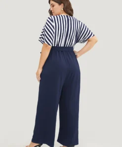 Striped Patchwork Pocket Batwing Sleeve Belted Wrap Jumpsuit 24 Striped Patchwork Pocket Batwing Sleeve Belted Wrap Jumpsuit -Clothing Shop 688812396 tv
