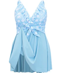 Floral Patchwork Ruffle Trim Knot Front Swim Dress -Clothing Shop 688854254 gx 566a4ad4 5c26 4c83 9e72 b2c07dfa338b