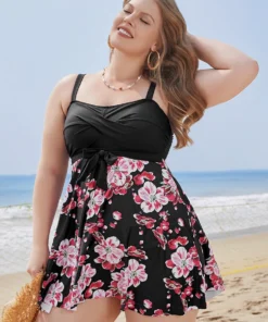 Floral Print Knotted Twist Front A Line Swim Dress -Clothing Shop 688913381 we 983c06c1 7d26 4ee3 ab18 f5d70dce1669