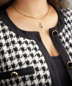 Twill Houndstooth Button Detail Pocket Coat -Clothing Shop 689218031 lg