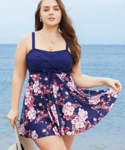 Floral Print Knotted Twist Front A Line Swim Dress -Clothing Shop 689258168 ig