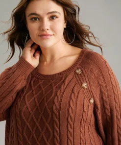 Button Detail Cable Knit Raglan Sleeve Pullover 10 Button Detail Cable Knit Raglan Sleeve Pullover -Clothing Shop 689435090 tx