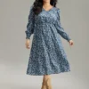 Ditsy Floral Shirred Pocket Lantern Sleeve Dress -Clothing Shop 690037327 vn