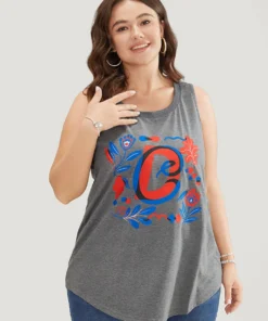 Letter & Floral Print Sleeveless Tank Top -Clothing Shop 690088213 tr