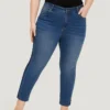 Very Stretchy High Rise Medium Wash Contrast Patchwork Jeans -Clothing Shop 690672159 qi