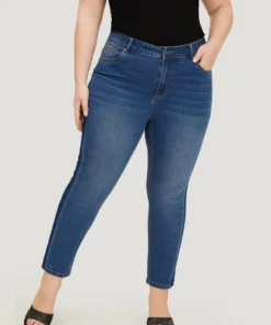 Very Stretchy High Rise Medium Wash Contrast Patchwork Jeans