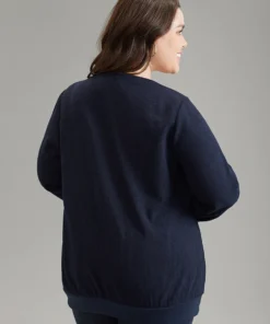 Patchwork Lace Panel V Neck Waffle Knit Sweatshirt -Clothing Shop 690879473 gc