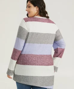 Striped Split Hem Asymmetrical T-shirt -Clothing Shop 691097689 on