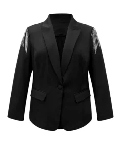 Solid Suit Collar Tassel Trim Blazer -Clothing Shop 691166078 hd