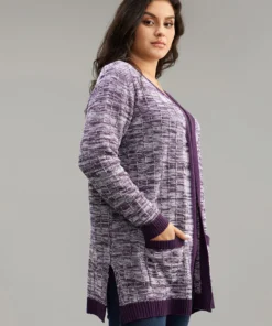 Heather Split Side Patched Pocket Cardigan -Clothing Shop 691968275 su