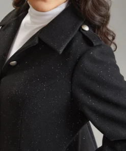 Plain Sequin Button Through Plicated Detail Coat -Clothing Shop 69220721 tz