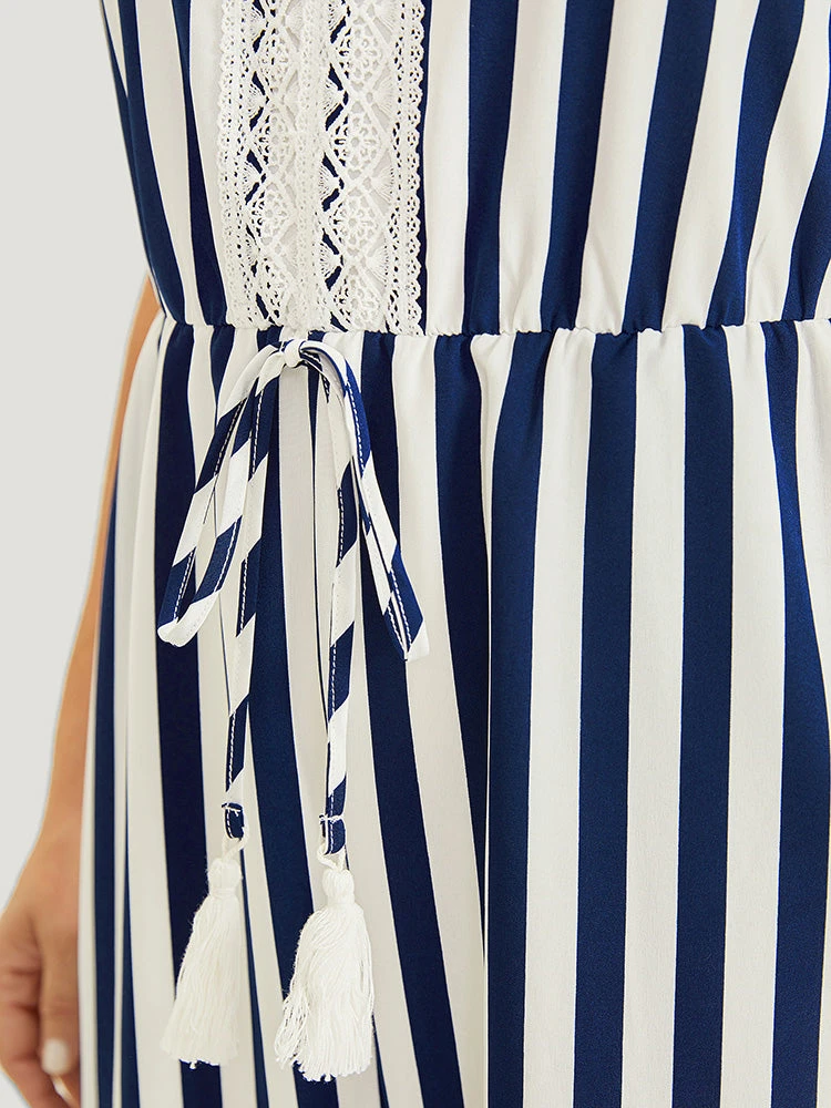 Striped Print Contrast Lace Pocket Knot Tassels Tank Jumpsuit 10 Striped Print Contrast Lace Pocket Knot Tassels Tank Jumpsuit - Image 8