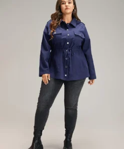 Solid Metal Detail Pocket Drawstring Coat -Clothing Shop 692905228 nz