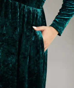 Velvet Ruched Ties Pocket Square Neck Dress -Clothing Shop 693075733 cl