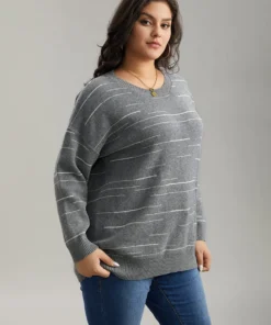 Supersoft Essentials Asymmetrical Striped Round Neck Pullover -Clothing Shop 694509549 eh