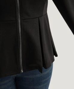 Pearl Beaded Zipper Plicated Detail Coat -Clothing Shop 695002671 vb