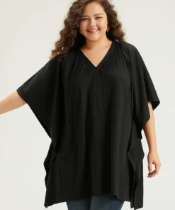 V Neck Solid Dolman Sleeve T-shirt