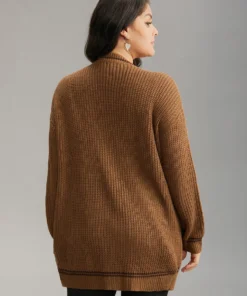 Plain Cable Knit Pocket Open Front Cardigan -Clothing Shop 696023169 yl