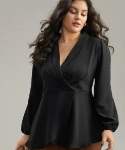 Static-Free Plain Pleated Wrap Blouse