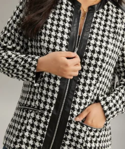 Houndstooth PU Leather Patchwork Tweed Zipper Blazer -Clothing Shop 69629906 rb 748acbae 05ad 47d5 a1cc 811fa2d37d62