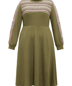 Boho Print Striped Patchwork Waffle Knit Dress -Clothing Shop 696342695 ua 6d7f3bfe f685 469c 8259 bdeaccb4066d