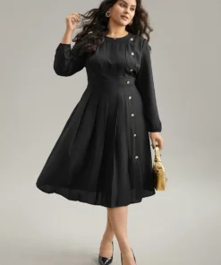 Static-Free Metal Detail Plicated Detail Dress