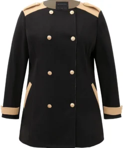 Lapel Collar Patchwork Double Breasted Pocket Coat 21 Lapel Collar Patchwork Double Breasted Pocket Coat -Clothing Shop 696553962 tn