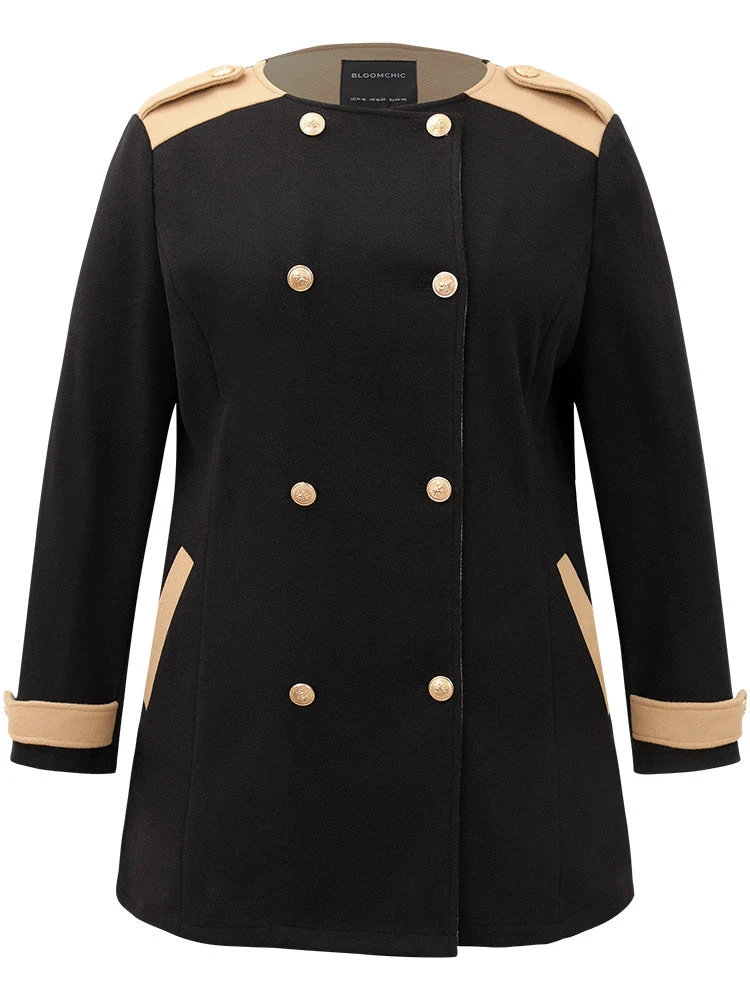 Lapel Collar Patchwork Double Breasted Pocket Coat 12 Lapel Collar Patchwork Double Breasted Pocket Coat - Image 10