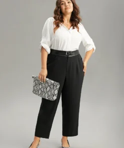 Static-Free PU Leather Buckle Detail Pants -Clothing Shop 696592219 mx