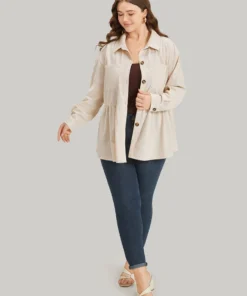 Plain Shirt Collar Button Through Ruffle Hem Pocket Coat -Clothing Shop 696696180 lp 26d83eea 351a 4fc0 9c92 542ae8b83af5