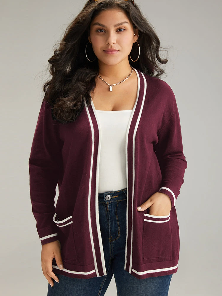 Supersoft Essentials Striped Patchwork Pocket Open Front Cardigan 15 Supersoft Essentials Striped Patchwork Pocket Open Front Cardigan - Image 13