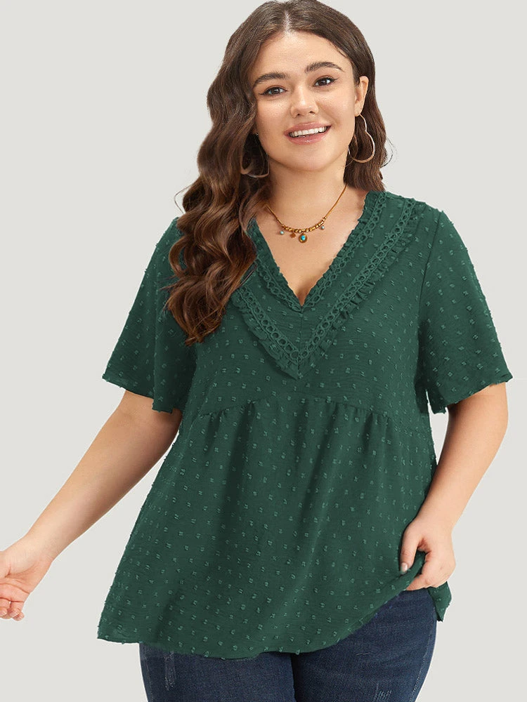 Polka Dot Frill Trim V Neck Flutter Blouse 22 Polka Dot Frill Trim V Neck Flutter Blouse - Image 20