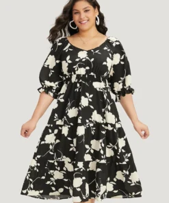 Silhouette Floral Print Gathered Pocket Shirred Dress -Clothing Shop 697627947 lv