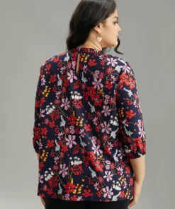 Floral Print Frill Trim Cut Out Blouse -Clothing Shop 697697102 ey