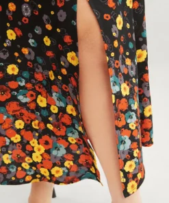 Floral Printed Pocket V Neck Shirred Split Hem Dress -Clothing Shop 698395476 mc e396b785 5182 43b5 84ff 834d93afb864
