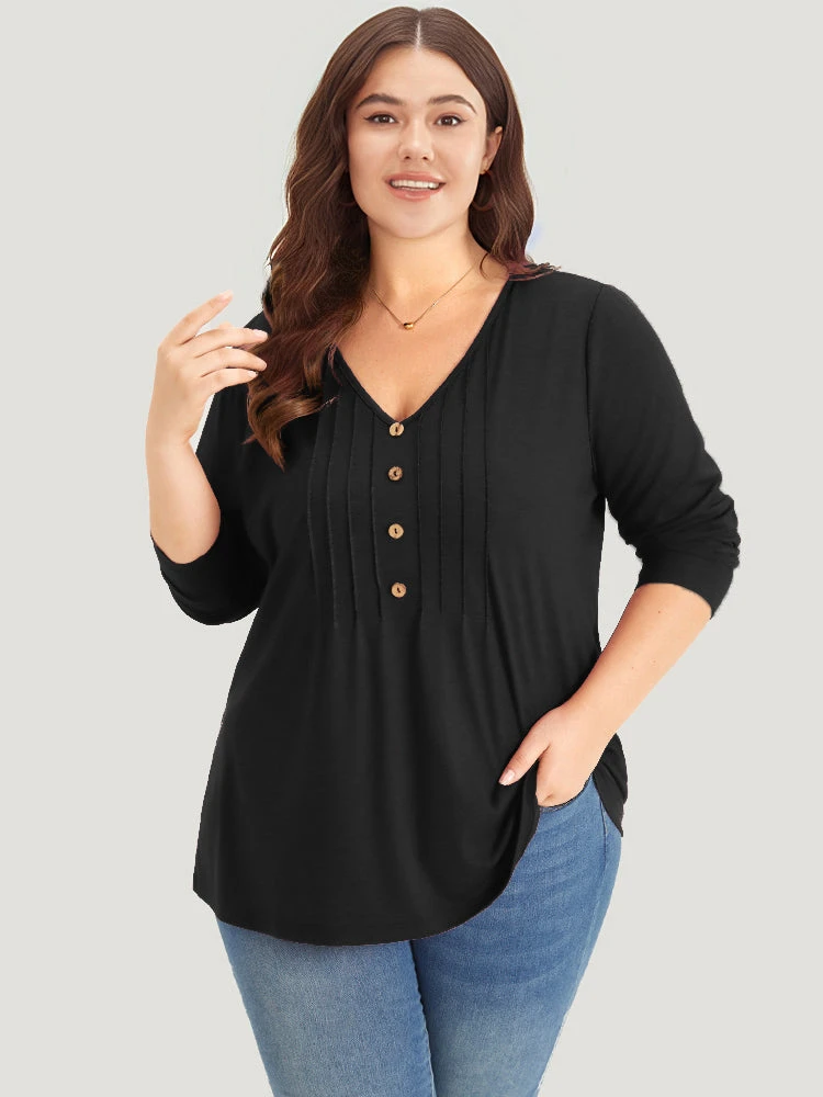 Plain V Neck Line Button Detail T-shirt 14 Plain V Neck Line Button Detail T-shirt - Image 12