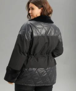 Patchwork Fuzzy Drawstring Pocket Quilted Coat -Clothing Shop 699412458 jk e3e23698 22ab 4e98 8855 45f3ca71bc45