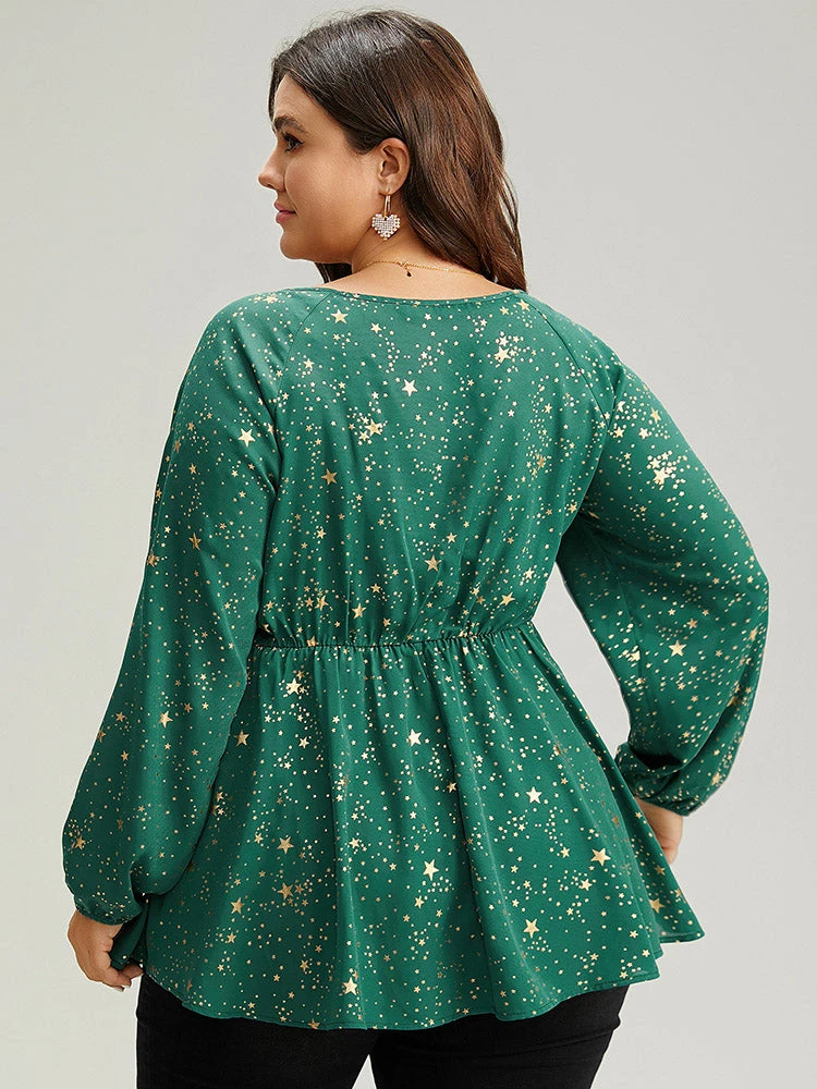 Star Glitter Square Neck Twist Front Blouse 4 Star Glitter Square Neck Twist Front Blouse - Image 2