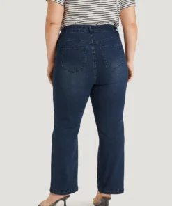 Plain Button Detail High Rise Dark Wash Jeans -Clothing Shop 699571015 ay