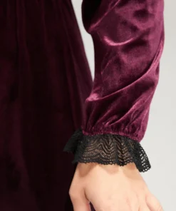 Solid V Neck Lace Velvet Night Dress -Clothing Shop 6 8acd8241 1213 40c1 b24f 6f94dc7a2642