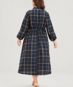 Plaid Button Up Pocket Shirt Collar Flutter Hem Dress Without Belt -Clothing Shop 6 dd2ed817 8435 481f 9669 3b3e3ec73fae