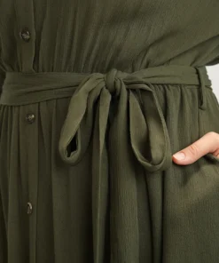 Solid Button Pocket Shirt Collar Belted Maxi Dress -Clothing Shop 6 efd84486 8c84 4772 a214 724dd5c39ff3