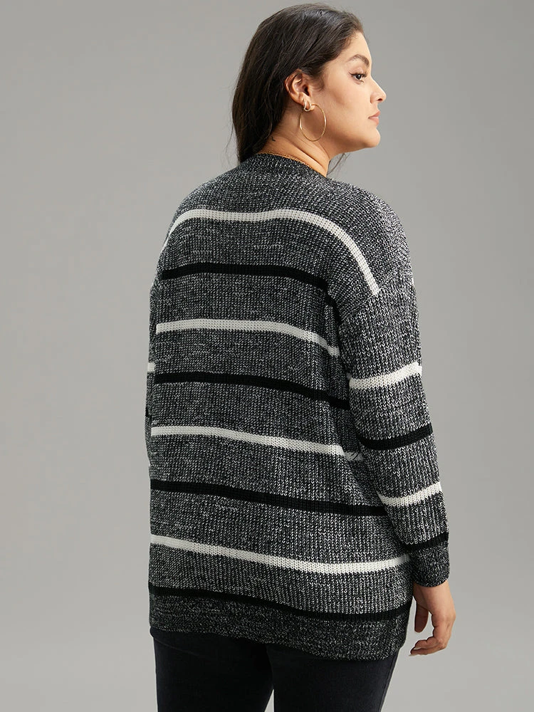 V Neck Striped Contrast Heather Pullover 4 V Neck Striped Contrast Heather Pullover - Image 2
