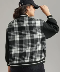 Plaid Button Through Pocket Baseball Collar Bomber Jacket 12 Plaid Button Through Pocket Baseball Collar Bomber Jacket -Clothing Shop 700974676 rx