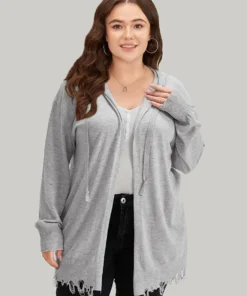 Supersoft Essentials Solid Hooded Raw Hem Drawstring Cardigan 20 Supersoft Essentials Solid Hooded Raw Hem Drawstring Cardigan -Clothing Shop 70106552 uw