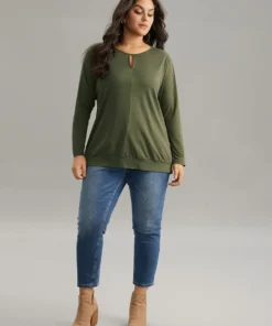 Plain Cut Out Round Neck Knit T-shirt -Clothing Shop 701330917 xg 0a325716 f382 4983 8863 92a5042bfb1a