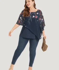 Floral Print Crochet Mesh Asymmetrical Batwing Sleeve Blouse 34 Floral Print Crochet Mesh Asymmetrical Batwing Sleeve Blouse -Clothing Shop 701818369 um