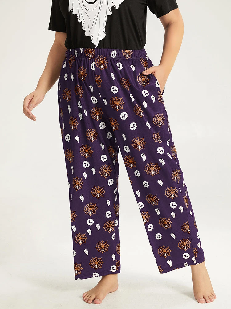 Halloween Skull & Spider Web Print Pocket Sleep Pants 15 Halloween Skull & Spider Web Print Pocket Sleep Pants - Image 13